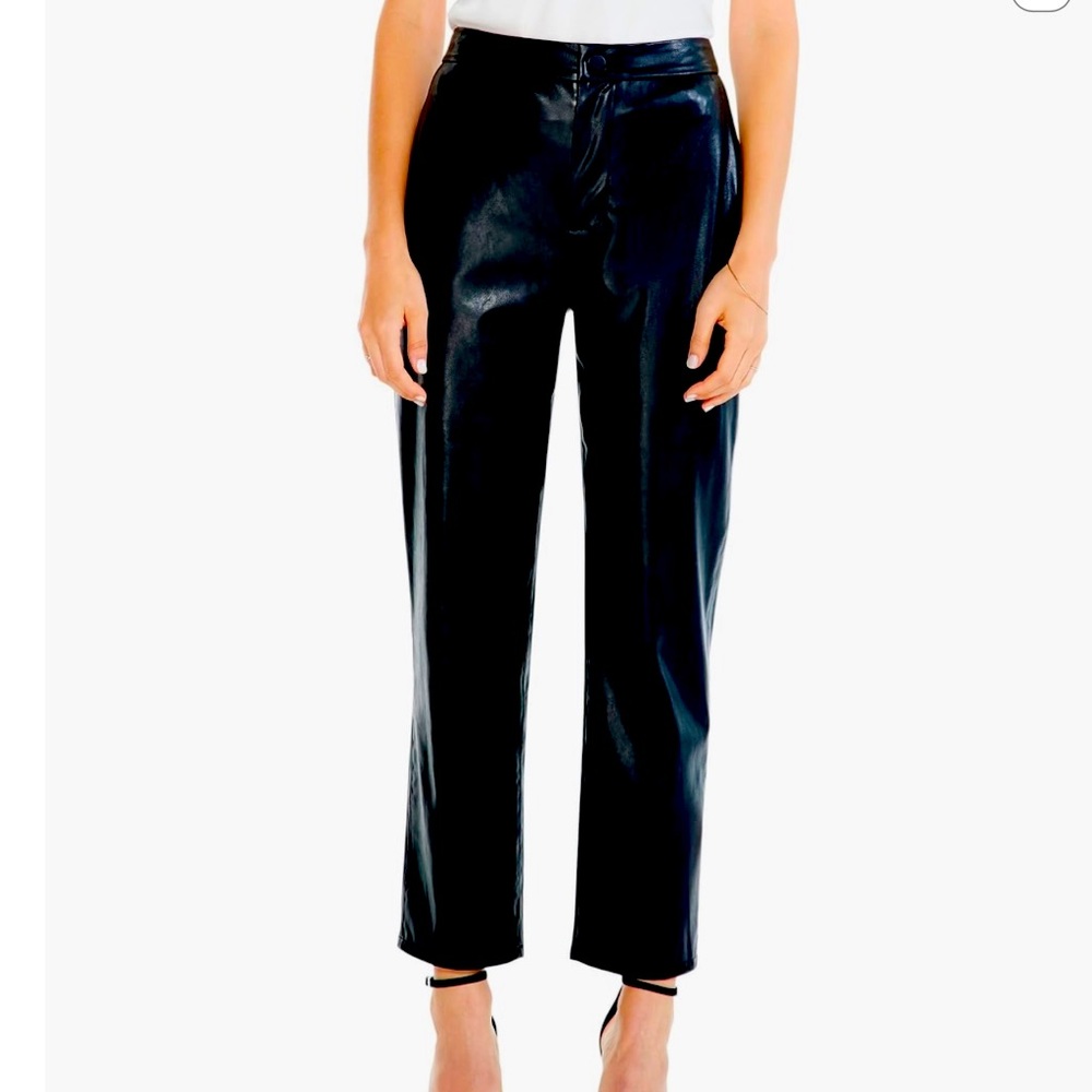 Nic+Zoe Straight Leg Trousers Faux Leather, Onyx Black, Size 16
